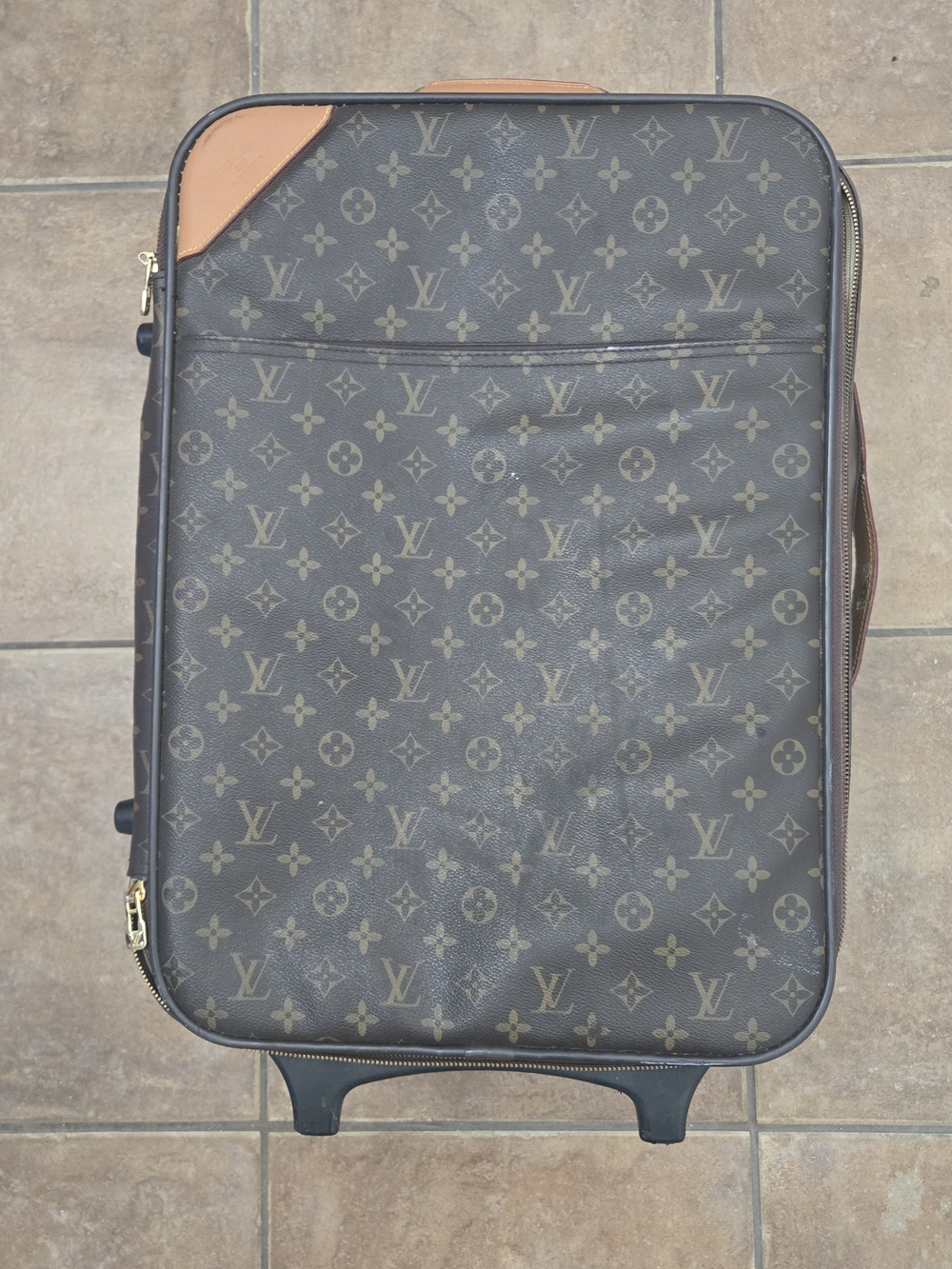 Louis Vuitton Monogram Carry-On Trolley in Dark Brown with Tan Accents